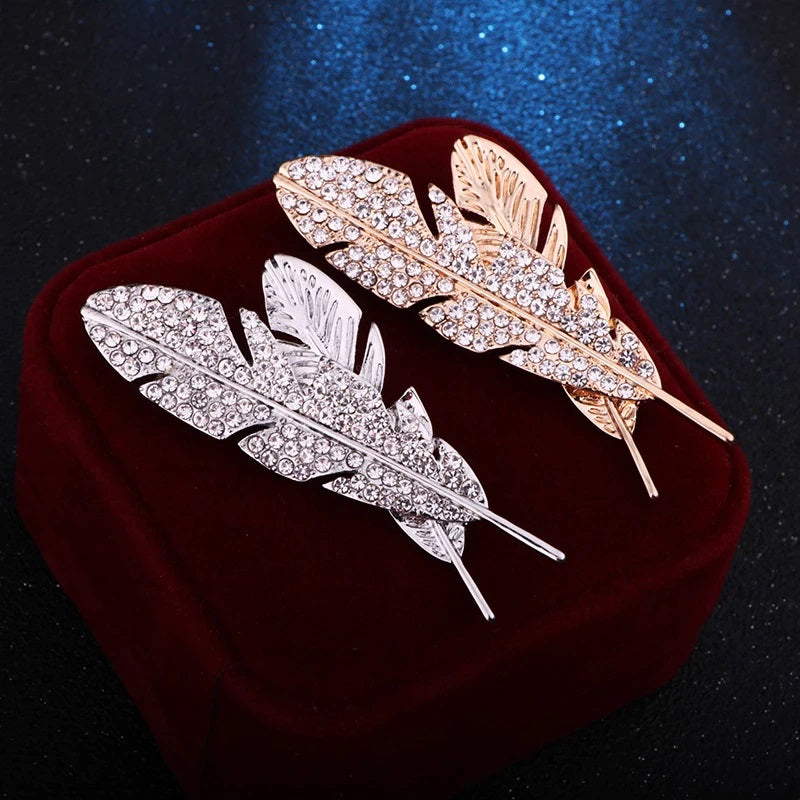 Brosa Rhinestone Feather - Gold